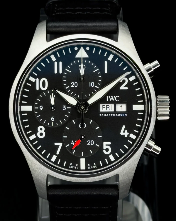 2024 IWC Schaffhausen Pilot Chronograph 41MM Black Dial Leather Strap (IW388111)