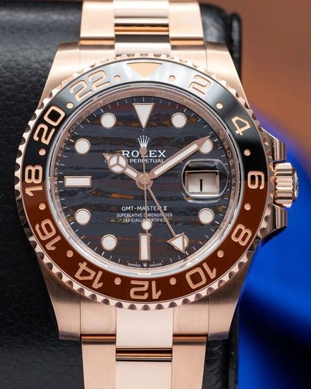 2025 Rolex GMT-Master II "Rootbeer" 40MM Tiger Iron Dial Rose Gold Oyster Bracelet (126715CHNR)