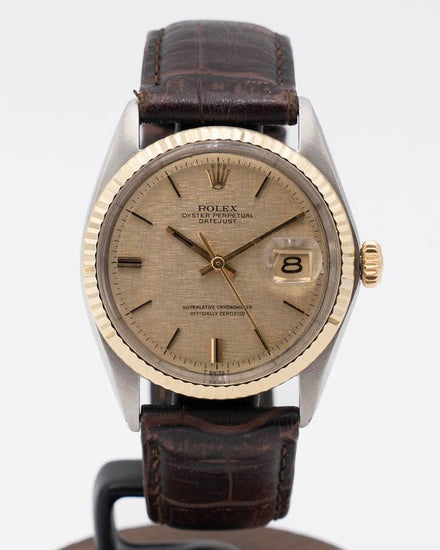 Rolex Datejust 36MM Champagne "Linen" Dial Aftermarket Leather Strap (1601)