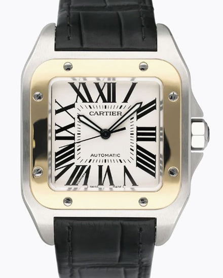 Cartier Santos 100 XL 41.5MM White Dial Leather Strap (2656)