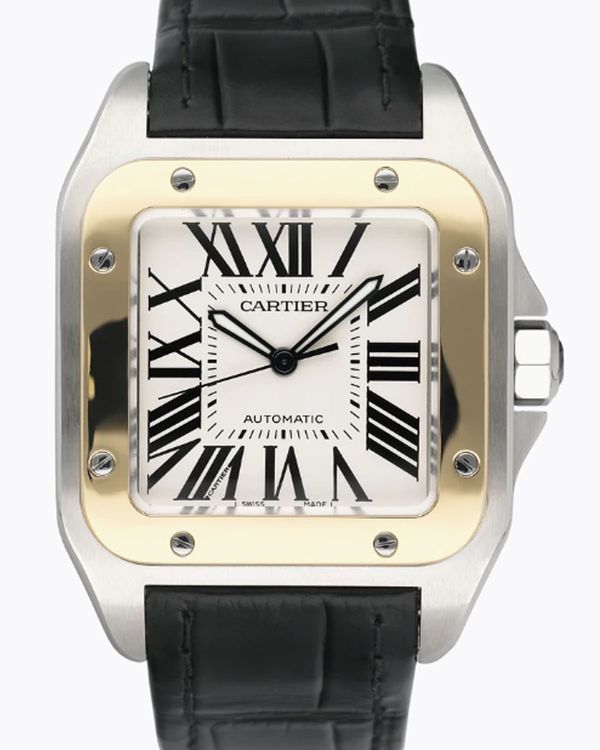 Cartier Santos 100 XL 41.5MM White Dial Leather Strap (2656)