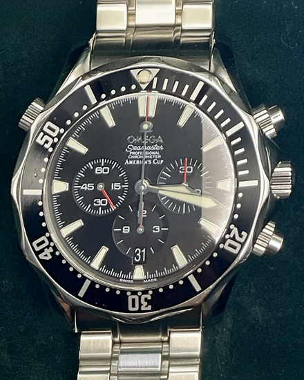 No Reserve - 2000 Omega Seamaster Chronograph America's Cup 41MM Black Dial Steel Bracelet (178.0515)