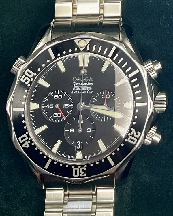 No Reserve - 2000 Omega Seamaster Chronograph America's Cup 41MM Black Dial Steel Bracelet (178.0515)