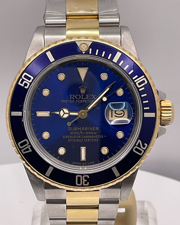No Reserve - 1987 Rolex Submariner "Bluesy" 40MM Blue Dial Aftermarket Two-Tone Oyster Bracelet (16803)