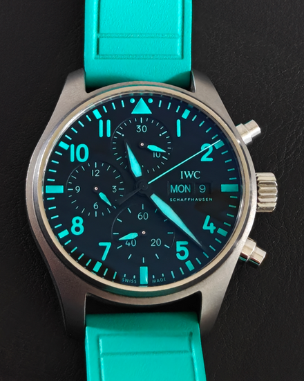 2022 IWC Schaffhausen Pilot Chronograph "Mercedes AMG Petronas F1" 41MM Black Dial Rubber Strap (IW388108)