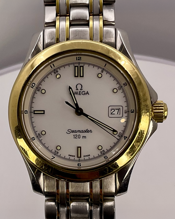 No Reserve - 1994 Omega Seamaster 120M 36MM Quartz White Dial Two-Tone Bracelet (196.1501)