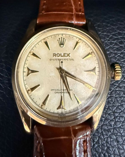 Rolex Oyster Perpetual 34MM Silver Dial Aftermarket Leather Strap (6584)