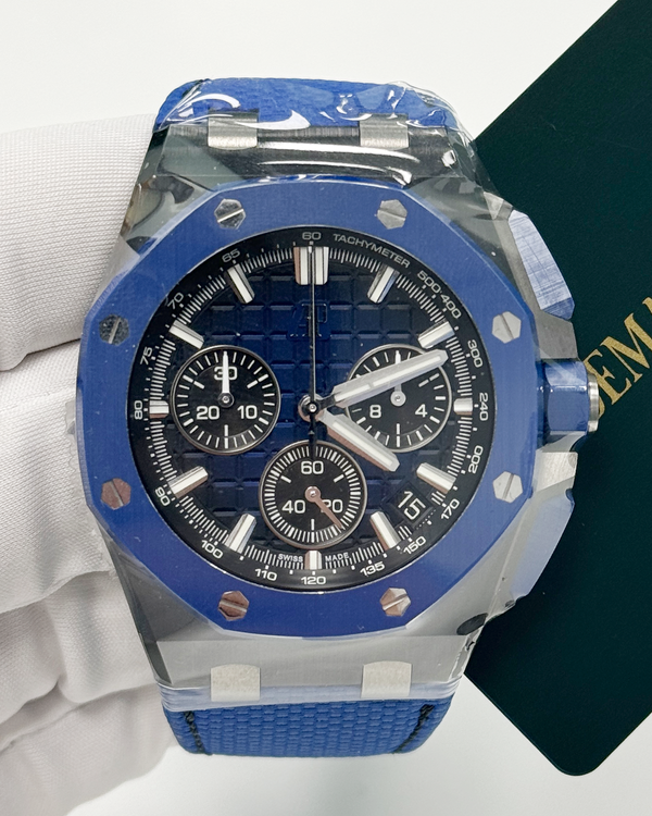2023 Audemars Piguet Royal Oak Offshore Chronograph 43MM Blue Dial Leather Strap (26420CE.OO.A043VE.01)