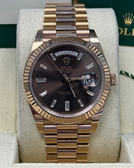 2017 Rolex Day-Date 40MM Chocolate Dial Rose Gold President Bracelet (228235)