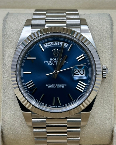 2024 Rolex Day-Date 40MM Blue Dial White Gold President Bracelet (228239)