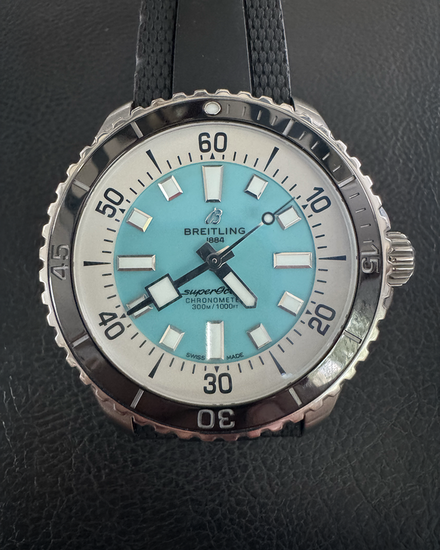 2023 Breitling Superocean 44MM Turquoise Dial Rubber Strap (A17376211L2S1)