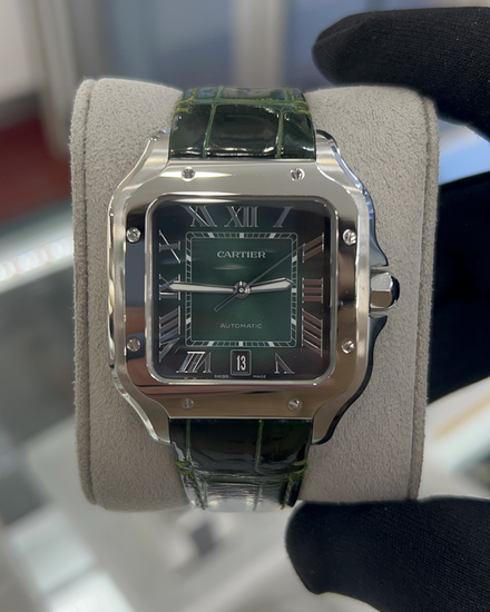 Cartier Santos De Cartier 47.5MM Green Dial Steel Bracelet (WSSA0062)