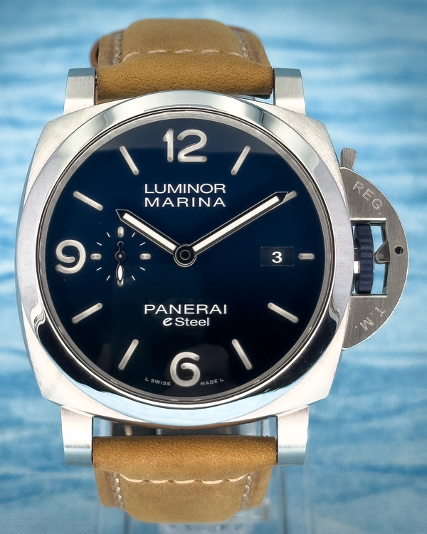 2023 Panerai Luminor Marina eSteel Blu Profundo 44MM Blue Dial Leather Strap (PAM01157)