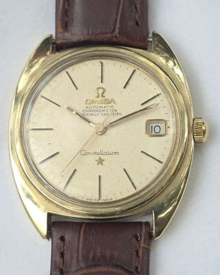 1966 Omega Constellation 35MM Champagne Dial Aftermarket Leather Strap (168.017)