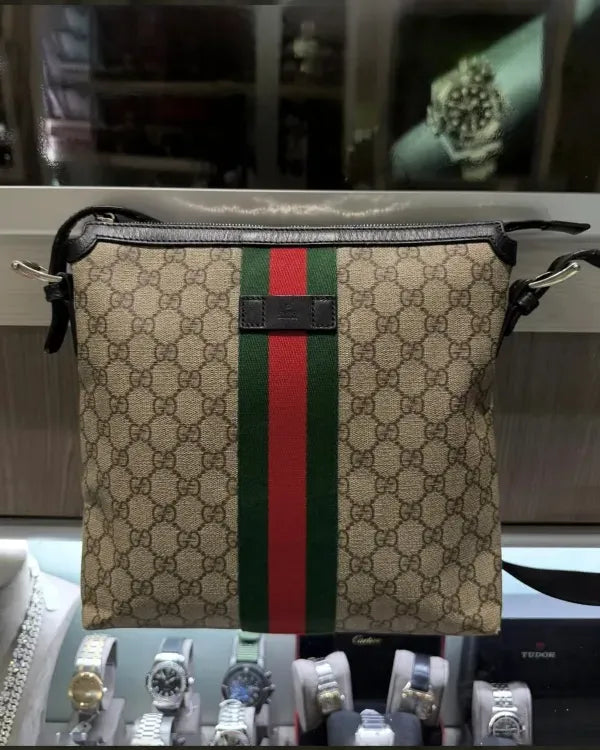 Gucci GG Marmont Web Messenger Bag 10.5 x 10.5 x 1.75IN Supreme Monogram Coated Canvas Silver-Tone Hardware Textile Strap (Gucci GG Supreme)