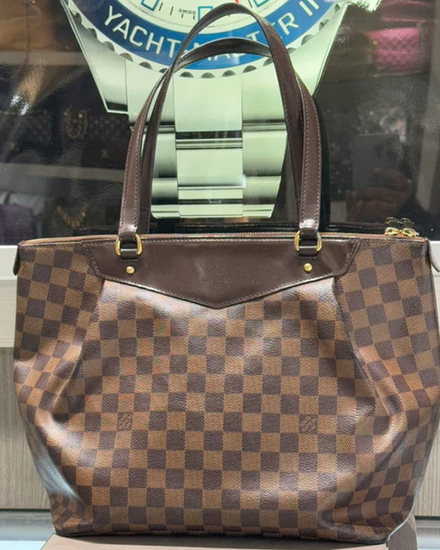 Louis Vuitton Accessories Westminster GM 12.25 x 10.5 x 6.75IN Damier Ebene Canvas Brass Hardware Leather Strap (Westminster)