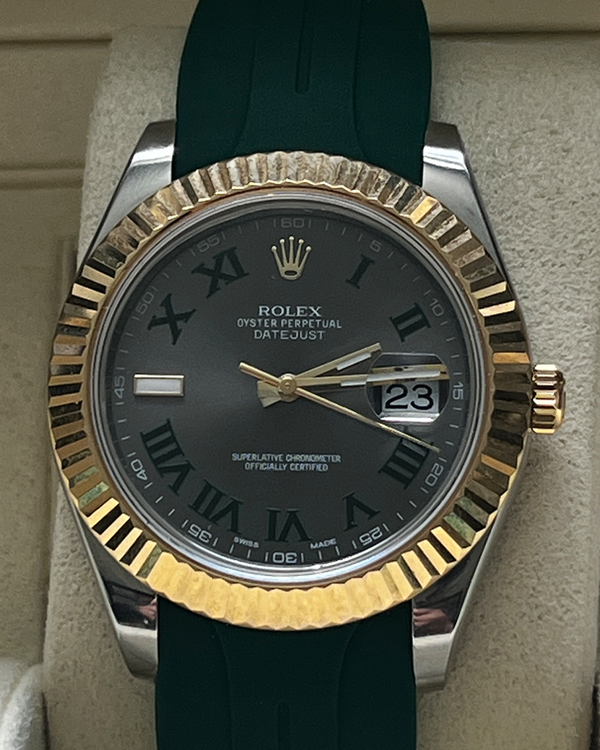 2016 Rolex Datejust II "Wimbledon" 41MM Slate Dial Aftermarket Rubber Strap (116333)