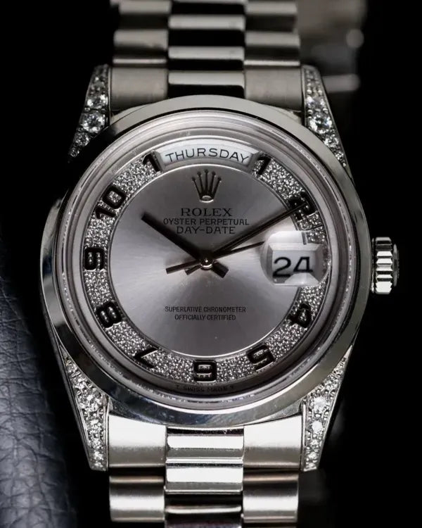 Rolex Day-Date 36MM Silver "Myriad" Dial Platinum President Bracelet (18296)