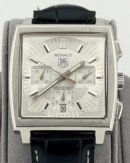Tag Heuer Monaco 38MM Silver Dial Aftermarket Leather Strap (CW2112)