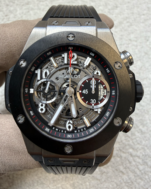 2015 Hublot Big Bang Unico Chronograph 45MM Skeleton Dial Rubber Strap (411.NM.1170.RX)