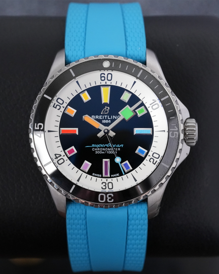 2024 Breitling Superocean 42MM Black "Rainbow" Dial Rubber Strap (A17375)
