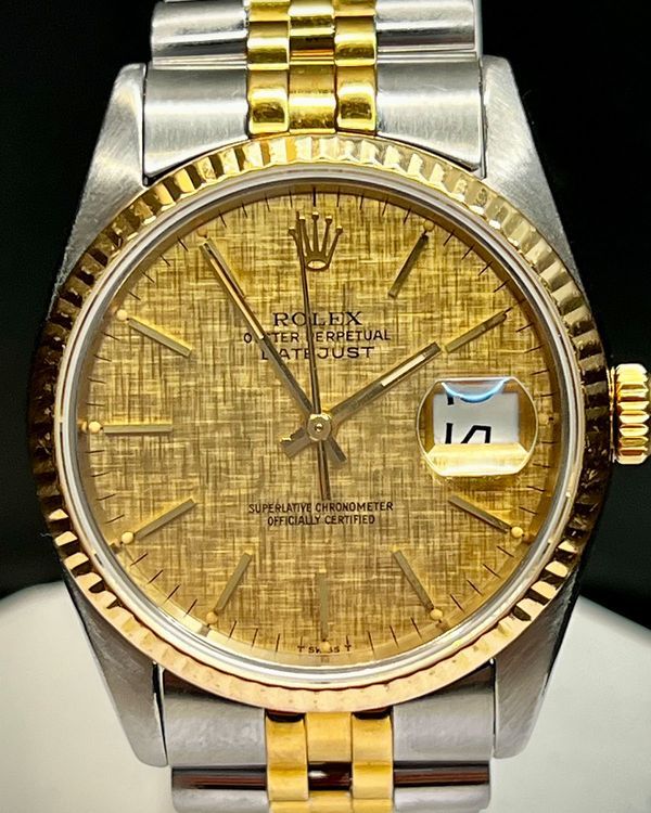 No Reserve - Rolex Datejust 36MM Champagne "Linen" Dial Aftermarket Jubilee Bracelet (16233)