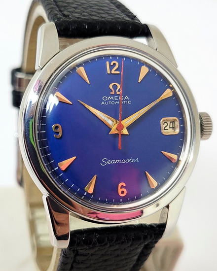 1958 Omega Seamaster 34MM Aftermarket Blue Dial Aftermarket Leather Strap (503 2848 4 SC)