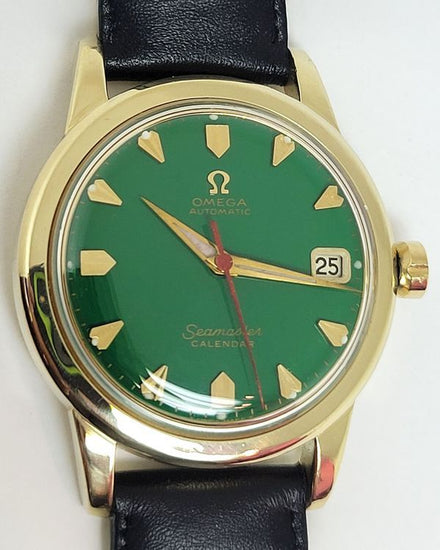 1960 Omega Seamaster Calendar 34MM Aftermarket Green Dial Aftermarket Leather Strap (KX6584)