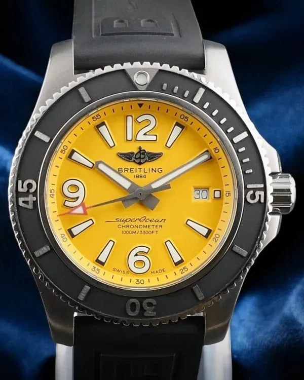 2021 Breitling Superocean 44MM Yellow Dial Rubber Strap (A17367)