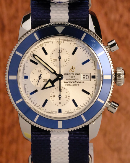 2011 Breitling Superocean Heritage Chronograph 46MM Silver Dial Aftermaket Textile Strap (A13320)