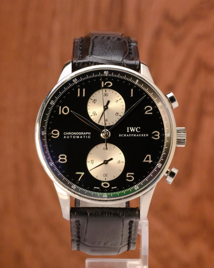 No Reserve - 2007 IWC Schaffhausen Portugieser Chronograph 41MM Black Dial Leather Strap (IW371404)