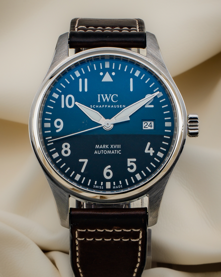 No Reserve - 2017 IWC Schaffhausen Pilot Mark XVIII "Le Petit Prince" 40MM Blue Dial Leather Strap (IW327004)