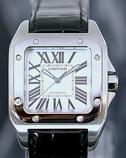 No Reserve - 2012 Cartier Santos 100 35.6MM White Dial Leather Strap (W20106X8)
