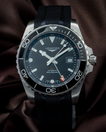 No Reserve - Longines HydroConquest GMT 43MM Black Dial Rubber Strap (L3.890.4.56.9)