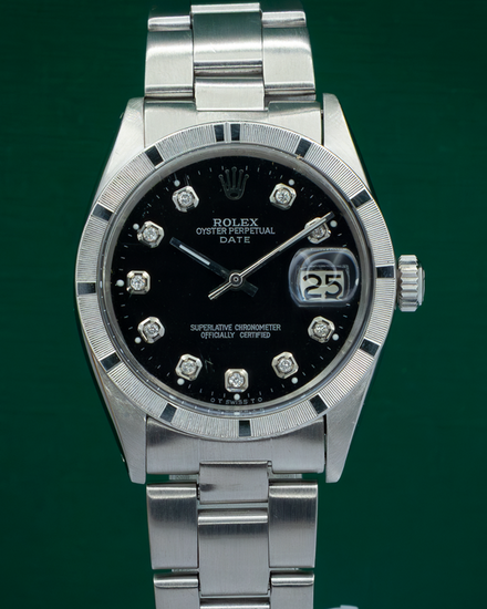 No Reserve - 1969 Rolex Oyster Perpetual Date 34MM Aftermarket Black Dial Oyster Bracelet (1501)