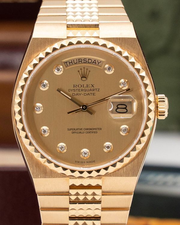 1992 Rolex Day-Date Oysterquartz 36MM Quartz Champagne Dial Yellow Gold Bracelet (19028)