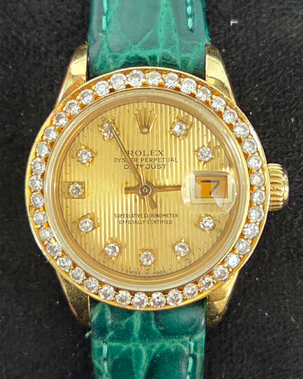 Rolex Lady-Datejust 26MM Aftermarket Champagne "Tapestry" Dial Aftermarket Leather Strap (6917)