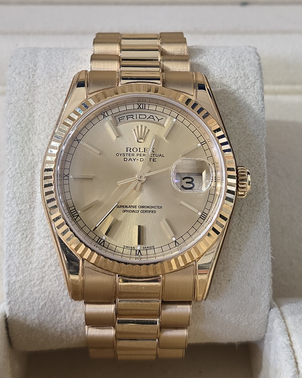 2003 Rolex Day-Date 36MM Champagne Dial Yellow Gold President Bracelet (118238)