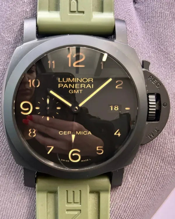 Panerai Luminor 1950 3 Days GMT 44MM Black Dial Rubber Strap (PAM00441)