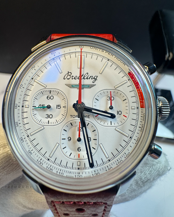 No Reserve - Breitling Top Time "Ford Thunderbird" 41MM White Dial Leather Strap (AB01766A1A1X1)