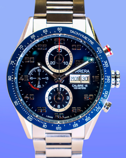 No Reserve - Tag Heuer Carrera Calibre 16 43MM Blue Dial Steel Bracelet (CV2A1V)