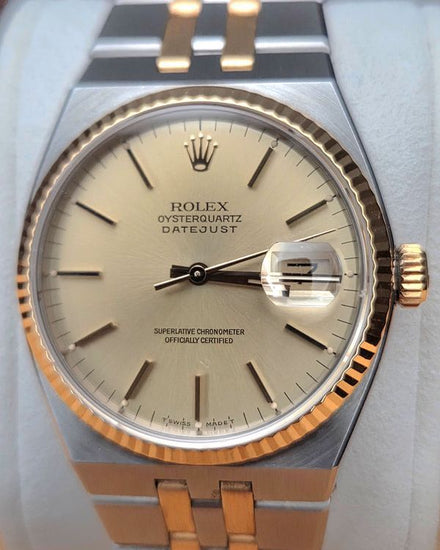 No Reserve - 1986 Rolex Datejust Oysterquartz 36MM Quartz Champagne Dial Two-Tone Oysterquartz Bracelet (17013)