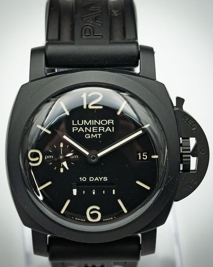 No Reserve - 2019 Panerai Luminor 1950 10 Days GMT 44MM Black Dial Rubber Strap (PAM00335)