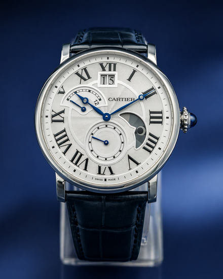 No Reserve - 2017 Cartier Rotonde De Cartier Retrograde 42MM Silver Dial Leather Strap (W1556368)