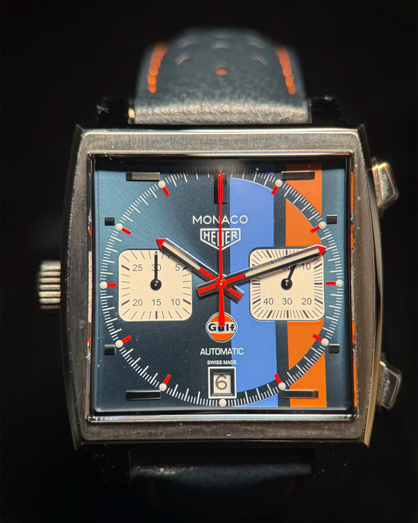 No Reserve - Tag Heuer Monaco Gulf "50th Anniversary" S.E. 39MM Blue Dial Leather Strap (CAW211R.FC6401)