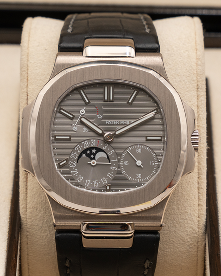 2018 Patek Philippe Nautilus 40MM Grey Dial Leather Strap (5712G-001)