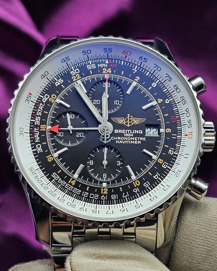 2007 Breitling Navitimer World 46MM Black Dial Steel Bracelet (A24322)