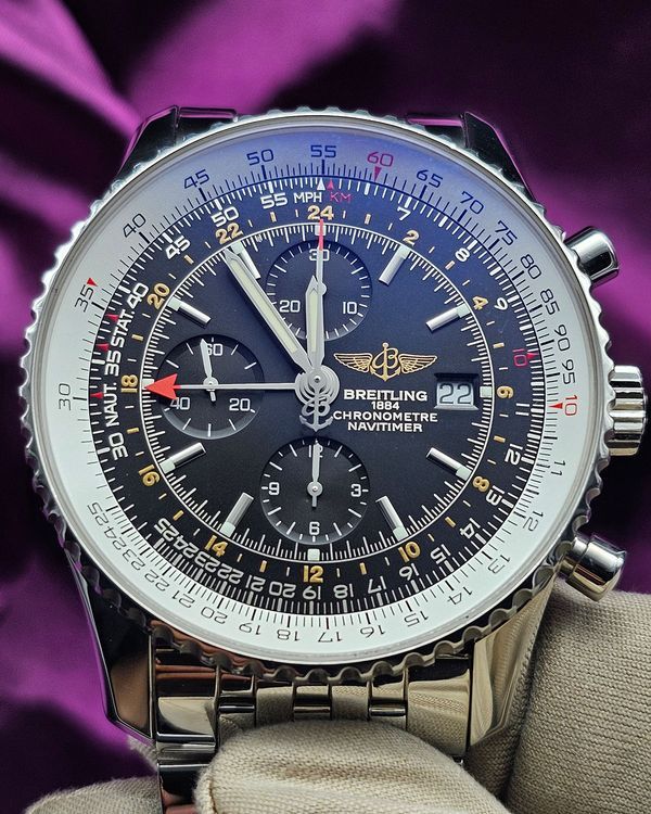 2007 Breitling Navitimer World 46MM Black Dial Steel Bracelet (A24322)