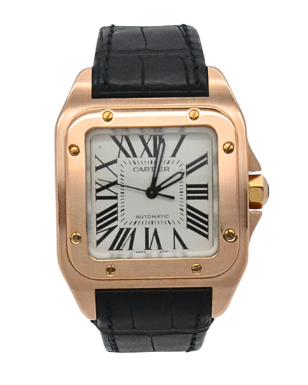2015 Cartier Santos 100 De Cartier 33MM Silver Dial Leather Strap (W20108Y1)