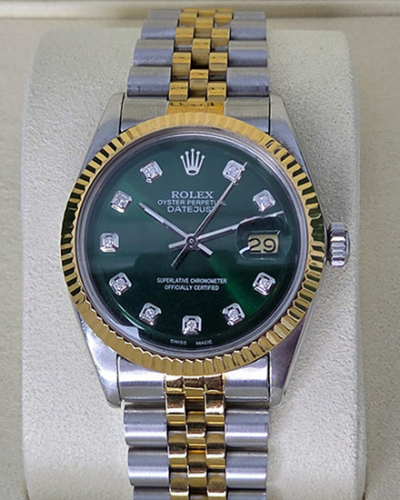 Rolex Datejust 36MM Aftermarket Green Dial Aftermarket Two-Tone Bracelet (1601)